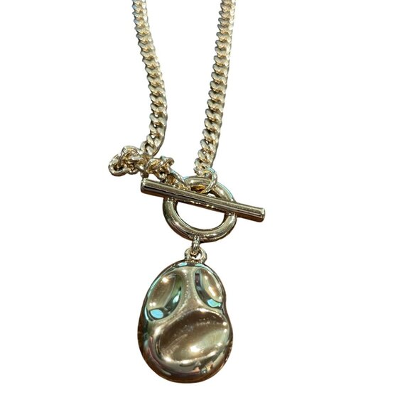 J.Crew Factory Gold-Plated Hammered Pendant Necklace T-Bar Closure BY611 - Picture 2 of 5